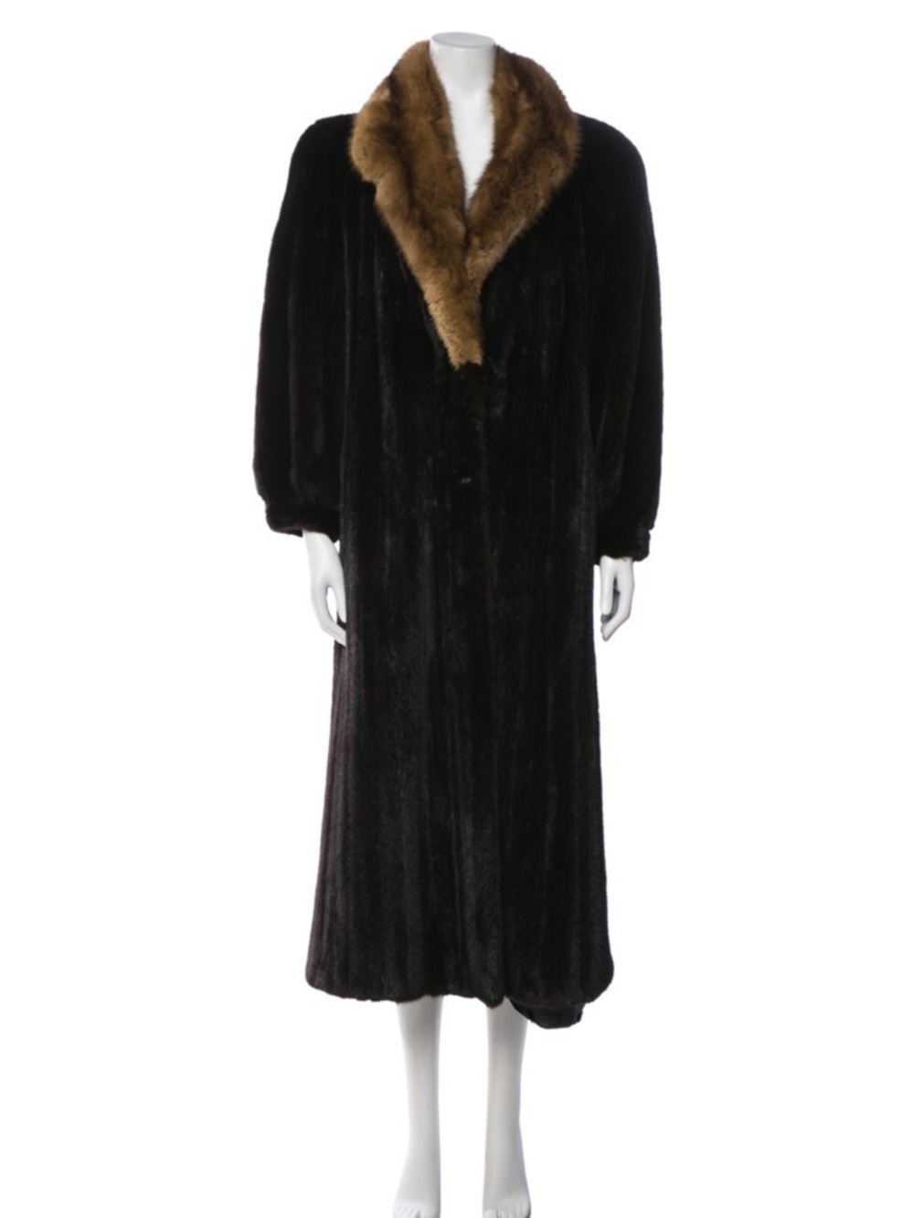 Vintage natural, full length ranch mink coat with natural stable collar